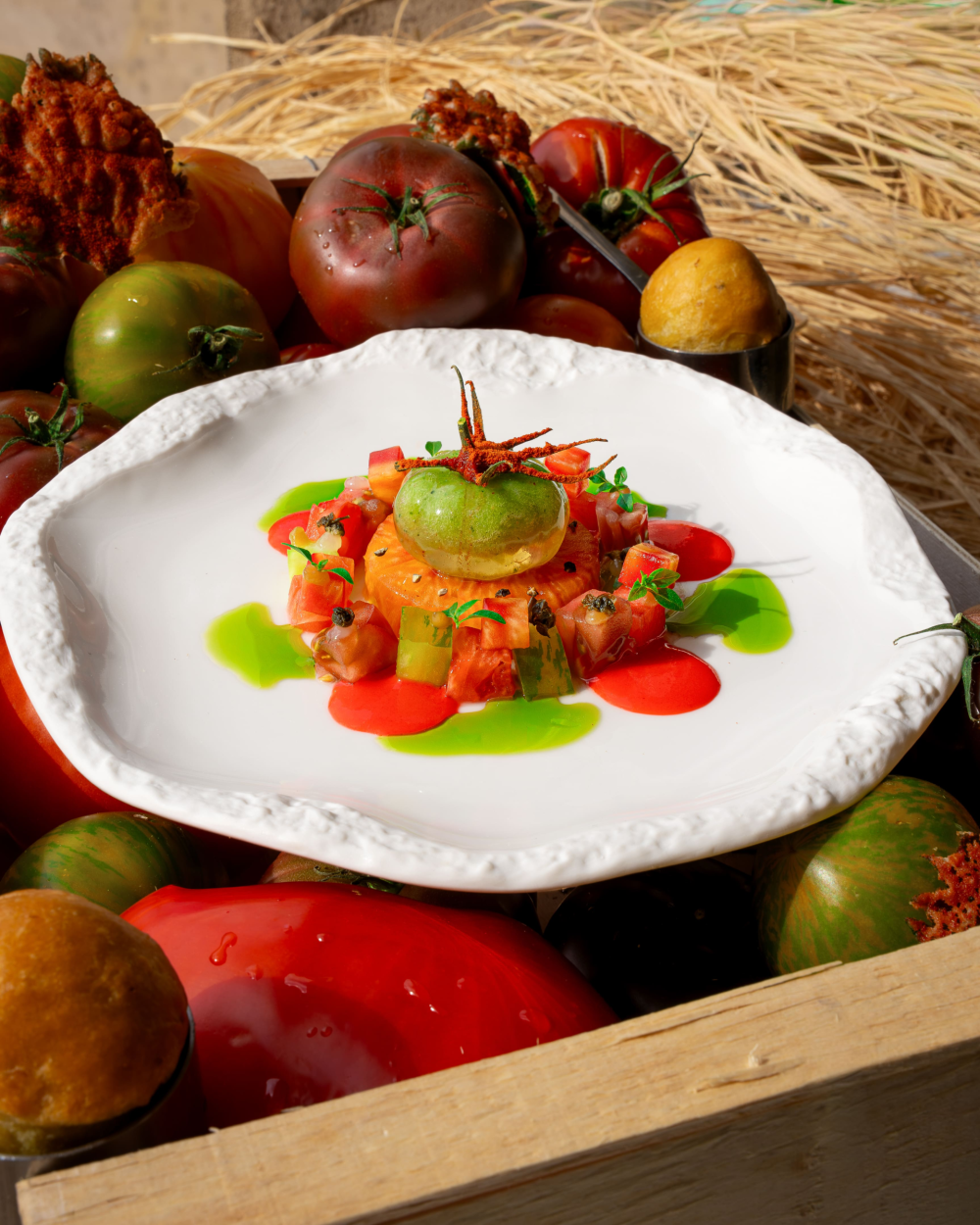 Bursting tomato, crispy leaf €150